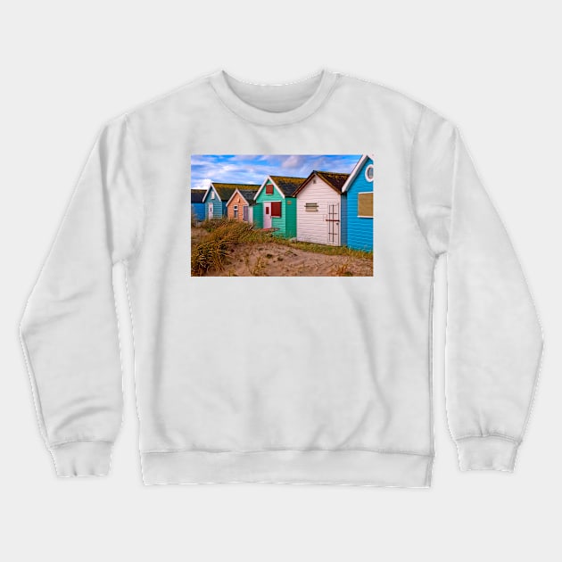 Beach Huts Hengistbury Head Bournemouth Dorset UK Crewneck Sweatshirt by AndyEvansPhotos